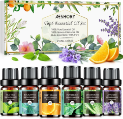 AESHORY Ätherische Öle Set für Diffuser 6 x 10ML, 100% Naturrein Aromatherapie Duftöl, Aroma Öl Geschenkset für Seife, Kerzen, Luftbefeuchter, SPA - Lavendel, Minze, Teebaum, Süßorange, Eukalyptus Angebot bei HelloDeals