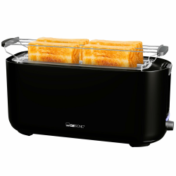 Clatronic Toaster 4 Scheiben | Toaster mit Brötchenaufsatz | Langschlitztoaster mit Auftau-/Aufwärm-/Schnellstoppfunktion | Toaster schwarz auch für Toastbrötchen & Fertigwaffeln | TA 3802 schwarz Angebot bei HelloDeals