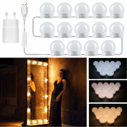 Akynite Spiegelleuchte Hollywood 14 LED Birnes mit Adapter, 3 Farbwechsel & 10 Helligkeit, Spiegellampe USB mit Schalter und Kabel, Spiegel Licht Dimmbar für Make up Schminktisch Kosmetikspiegel Angebot bei HelloDeals