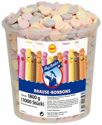 Frigeo Ahoj-Brause, Die Klassiker: runde Bonbons in den vier Geschmacksrichtungen Zitrone, Orange, Himbeere und Cola, 1000 Stück im Eimer (1,8kg) Angebot bei HelloDeals