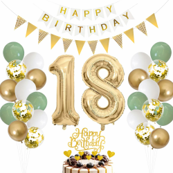 18.Geburtstag Deko Salbeigrüne, Luftballon 18. Geburtstag Junge Mädchen, Ballon 18. Geburtstag Grün Weiß Gold, Zahl 18 Folienballon, Geburtstag Tortendeko für 18 Geburtstag Dekoration Angebot bei HelloDeals