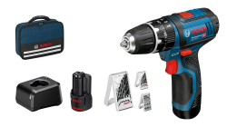 Bosch Professional 12V System Akku Schlagbohrschrauber GSB 12V-15 (Bohr-Ø Holz max: 19 mm, inkl. 2x 2.0Ah Akku + Ladegerät, 2x Bohrer-Set, 1x Bit-Set, Werkzeugtasche) - Amazon Exclusive Set Set Angebot bei HelloDeals