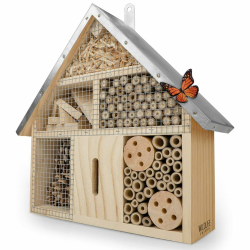 Wildlife Friends Insektenhaus aus Naturholz und Metall zur Befestigung - ideal für Bienen, Marienkäfer, Schmetterlinge - Abmessungen 25x7,5x28 cm - Metalldach Angebot bei HelloDeals