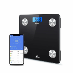HF Körperfettwaage 28x28cm 19x KÖRPERDATEN iOS und Android App Intelligente Digitale Personenwaage Waage Personnen Körperwaage Körpergewichtsmesser BMI Bluetooth Angebot bei HelloDeals