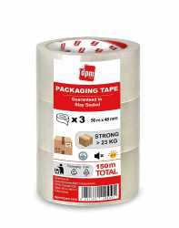 Dpm tapes Packaging Tape – Verpackungsband, Klebeband, Versand, Umzug, reißfest, Lösungsmittelfrei, Stark Und Leise, 50 m x 48 mm (3 Rollen) (Transparent) Angebot bei HelloDeals