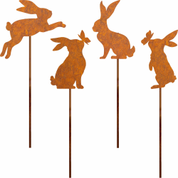 JYUECIAN Osterhasen Gartenstecker 4er Ostern Rost Deko Gartendeko für Draußen, Edelrost Metall Hasen Roststecker Bauernhof Frühling Deko Angebot bei HelloDeals