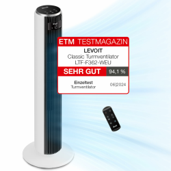 Levoit 20 dB Turmventilator sehr leiser, 7,9 m/s Ventilator mit DC-Motor, 90° oszillierendes Tower Fan mit Fernbedienung für Schlafzimmer, 26W 4 Modi 12 Geschwindigkeiten, 12H Timer, LED-Anzeige, Weiß Angebot bei HelloDeals