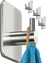 Menz Handtuchhalter ohne Bohren, 4 Stück - Edelstahl Klebehaken extra-stark, rostfrei, ideal als Handtuchhaken für Bad & Küche - Premium Haken selbstklebend inkl. Klebe-Pads Angebot bei HelloDeals