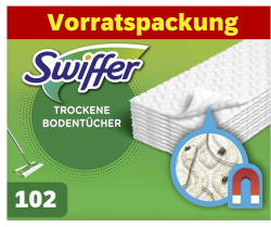Swiffer Bodenwischer Mit 102 Trockenen Bodentüchern Nimmt Schmutz Auf Und Schließt Ihn Ein (+3 Feuchte Bodentücher als Probepackung) Angebot bei HelloDeals