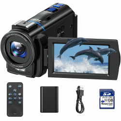 Videokamera 4K 48MP Camcorder 16X Digitalzoom IR Nachtsichtkamera Videorecorder, 3" 270° drehbarer Touchscreen Video Camera Vlogging Kamera für Youtube mit 32 GB SD-Karte, Fülllicht, Fernbedienung Angebot bei HelloDeals