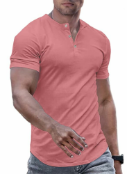 JMIERR T-Shirts für Herren Henley Shirt Kurzarm Muscle Slim Fit Basic T Shirt 2024 Sommer Button Hem Angebot bei HelloDeals
