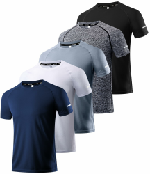 Boyzn 1, 3 or 5er Pack Sport Tshirts Herren Kurzarm T-Shirts Funktionsshirt Laufshirt Schnelltrocknend Atmungsaktive Sport Shirt Sommer Fitnessshirt Trainingsshirt für Running Workout Bodybuilding XL 5er Pack-schwarz/Grau/Heidekraut Grau/Weiß/Marine Angebot bei HelloDeals