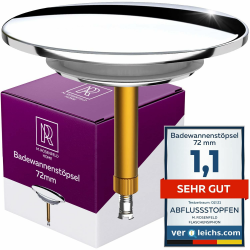 Badewannenstöpsel Universal Ø 72 mm Premium - Stöpsel Badewanne Chrom aus Messing mit Doppel Dichtung - Rostfrei Abflussstopfen Badewanne M. ROSENFELD HOME Angebot bei HelloDeals