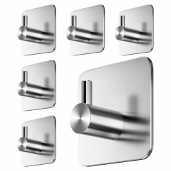 Menz Handtuchhalter ohne Bohren - 6er-Set Klebehaken als Handtuchhaken Bad Edelstahl, wasserfeste Haken selbstklebend, attraktive Wandhaken, Farbe: Silber Angebot bei HelloDeals