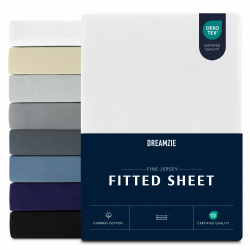 Dreamzie Premium Spannbettlaken 120x200 cm, Spannbetttuch für Dicke Matratzen bis zu 22 cm, Bettlaken 100% Jersey Baumwolle, 150 g/m², Oeko-TEX zertifiziert - Weiß Angebot bei HelloDeals