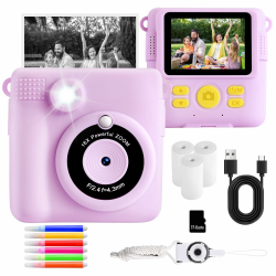 AORILE Kinderkamera, Sofortbildkamera für Kinder, 1080P HD-Digitalkamera mit 32G SD-Karte, 3 Rollen Fotopapier und 6 Farbstiften, für 3–14 Jahre alte Mädchen Angebot bei HelloDeals