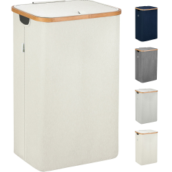 LONBET Wäschekorb mit Deckel 100L Groß - Stilvoller Wäschesammler Atmungsaktiv mit Stabilem Bambus-Rahmen - inklusive Herausnehmbarem Wäschesack Waschbar - Laundry Baskets Wasserdicht | Beige Angebot bei HelloDeals