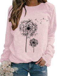 Dresswel Damen Löwenzahn Sweatshirt Langarmshirt Pusteblume Drucken Pullover Herbst Winter Bluse Tops Oberteile L 2-hellrosa Angebot bei HelloDeals