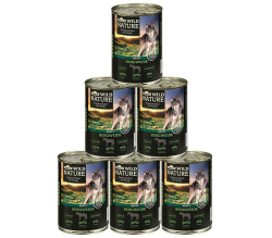Dehner Wild Nature Hundefutter Bergweide, Nassfutter getreidefrei / zuckerfrei, für ausgewachsene Hunde, Pferd, 6 x 400 g Dose (2.4 kg) Angebot bei HelloDeals