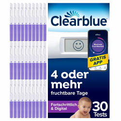 Clearblue Ovulationstest Fortschrittlich & Digital, Doppelte Chancen, schwanger zu werden,1 Testhalterung Digital und 30 Ovulationstests, Teste die KOSTENLOSE Clearblue Perioden- & Zyklus-Tracker-App Angebot bei HelloDeals