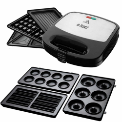 Russell Hobbs Multifunktionsgerät [Sandwich Maker, Waffeleisen, Kontaktgrill] + 3er Zusatzplattenset [Cake Pop, Mini Donut, Churros] Fiesta (spülmaschinengeeignete Platten) 24540-56 + 25490-56 Angebot bei HelloDeals