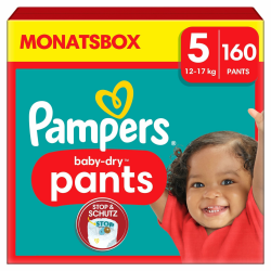 Pampers Windeln Pants Größe 5 Baby-Dry, 160 Windeln, 12kg-17kg, 360° Fit hilft, Auslaufen zu verhindern Angebot bei HelloDeals
