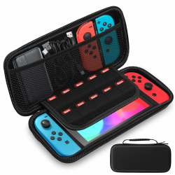 Schwarze Hartschalen-Transporttasche für Nintendo Switch und Switch OLED – Nintendo Switch Tasche – Nintendo Switch OLED Tasche – Switch Tasche – Mit 10 Spielekartenfächern und Zubehöraufbewahrung Angebot bei HelloDeals