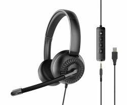Speedlink METIS USB Stereo-Headset – leichtes Headset kabelgebunden mit Mikrofon und Kabelfernbedienung, USB-A- und 3,5 mm-Klinkenanschluss, Büro und Home-Office, Aufbewahrungstasche, schwarz Angebot bei HelloDeals