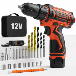 Akkuschrauber, 12V Akku Bohrschrauber Set mit 2000mAh Akku, 24tlg Zubehör und Tragetasche, Akkubohrer 25Nm Drehmoment, 2-Gang, 25+1 Drehmomenteinstellung, 10mm Bohrfutter, LED-Licht, Klein Angebot bei HelloDeals