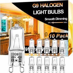 Vinaco Glühbirne G9 40 Watt, 10er Pack Halogen G9 230V 40W Lange Lebensdauer, Leuchtmittel G9 Dimmbar Warmweiß 2800K, Stiftsockellampe G9 40W Halogen für Kronleuchter, Kabinettbeleuchtungen Angebot bei HelloDeals