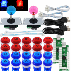 SJ@JX Arcade 2 Player Game Controller Stick DIY Kit LED Buttons with Logo MX Microswitch 8 Way Joystick USB Encoder Cable for PC MAME Raspberry Pi Red Blue Angebot bei HelloDeals