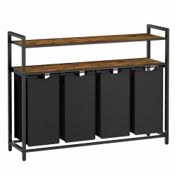 VASAGLE Wäschekorb 4 Fächer, Wäschesammler mit 2 Ablagen, Wäschesack ausziehbar und abnehmbar, pro Tasche 40 Liter, für Badezimmer, Waschküche, vintagebraun-schwarz BLH214B01 Angebot bei HelloDeals