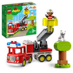 LEGO 10969 DUPLO Town Feuerwehrauto Spielzeug, Lernspielzeug für Kleinkinder ab 2 Jahren, Set mit Blaulicht und Martinshorn, Feuerwehrmann und Katze, für Mädchen und Jungen Angebot bei HelloDeals