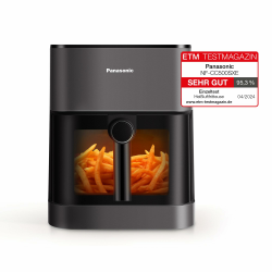 Panasonic NF-CC500SXE Air Fryer mit Sichtfenster, 5 l, 80–200 °C, ETM Award 2024, digitaler Timer & LCD-Display, sanfte Dampfzugabe, 11 Voreinstellungen, einfache Reinigung, Mattgrau Angebot bei HelloDeals