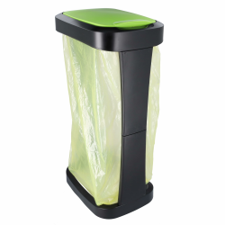 HRB Gelber Sack Ständer mit Schwingdeckel, stabiler Mülleimer Küche für Müllbeutel 70-120L, ideal als Pfandflaschen Sammelbehälter, hochwertiger Müllsackständer für Haushalt und Gewerbe Angebot bei HelloDeals