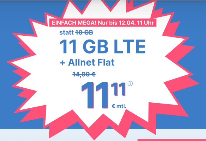 [Nur für kurze Zeit] simplytel: 7GB Datenvolumen + Allnet Flat für 7,77€ mtl. oder 11GB Datenvolumen + Allnet Flat für 11,11€