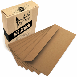 Japun – Briefumschläge (100 Stück) aus vintage Kraftpapier, Kuvert, Umschlag ohne Fenster - DIN lang - 220 x 110 mm - dunkelbraun Angebot bei HelloDeals