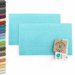 ZOLLNER 2er Set Badematten - weiche und saugstarke Duschvorleger - waschbar bis 95°C - Baumwolle - 50x70 cm in azurblau Azurblau 2x Badematten Angebot bei HelloDeals