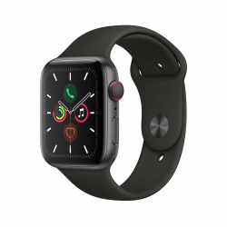 Apple Watch Series 5 (GPS + Zellular, 44MM) Aluminiumgehäuse Space Grau mit Schwarz Sportarmband (Generalüberholt) Angebot bei HelloDeals