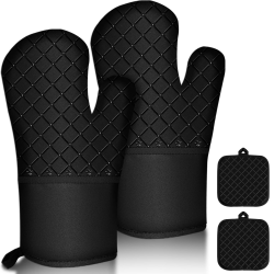 4er Set Ofenhandschuhe, 300°C Topflappen & rutschfestes Silikon Lange Backhandschuhe, Kochhandschuhe Hitzebeständige, Topfhandschuhe Ofen Handschuhe für Küche, Backen,BBQ,Auflaufform und Grillen Angebot bei HelloDeals
