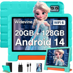 ZIOVO Kinder Tablet 10 Zoll Android 14 Tablet, 20 GB RAM+128GB ROM(TF 1TB), WiFi 6, Octa-Core, Widevine L1, Kindersicherung, 6000mAh, BT 5.0, GMS Certified Kids Tablet mit Eva Case - Grün Angebot bei HelloDeals
