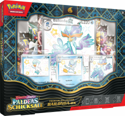 Pokémon-Sammelkartenspiel: Karmesin & Purpur – Paldeas Schicksale: Premium-Kollektion Bailonda-ex (3 geprägte holografische Promokarten, 1 überdimensionale Promokarte & 8 Boosterpacks) Angebot bei HelloDeals