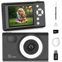 Digitalkamera 1080p Fotoapparat Digital Kamera mit 64G Karte Fotokamera mit Batterie Einfache Tragbare 16X Digitalzoom Digitalkamera für Kinder Teenager Student Senioren Anfänger (Schwarz) Angebot bei HelloDeals