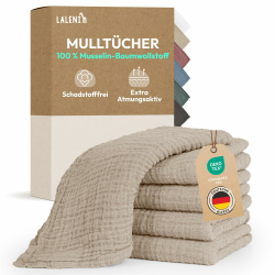 Laleni Spucktücher Baby im 5er Set aus Reiner Baumwolle - schadstofffreie Mulltücher Baby 70x70 - saugstarke Mussellintücher Baby - Musselin Tuch Baby als Mullwindel - waschbare Mulltücher - Beige Angebot bei HelloDeals