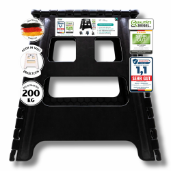 VERGLEICHSSIEGER - Alason® Tritthocker Klappbar 39cm, Belastbar bis 200kg – Mit Aufhängehaken & Aufbewahrungstasche – Platzsparender, Faltbarer Hocker in Anthrazit/Schwarz für Zuhause, Küche & Bad Angebot bei HelloDeals
