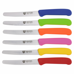 GRÄWE Tafelmesser 6 Stück, Messerset zum Schneiden, 6er Pack Brötchenmesser, Frühstücksmesser mit einseitigem Wellenschliff, Brotmesser, scharfe Messer für Brotzeit, 21 cm - Bunt Angebot bei HelloDeals