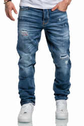 Amaci&Sons Herren Jeans Regular Straight Fit Denim Hose Destroyed 7984 31W / 32L Hellblau (Patches) Angebot bei HelloDeals
