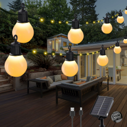 Tacobey Solar Lichterkette Außen Warmweiß Mit 20 G40 Glühbirnen - 10M 100 LED Solar Lichterkette Aussen Garten, USB Aufladbar, 8 Mode, Wetterfest, für Outdoor Garten Terrasse Balkon Deko Angebot bei HelloDeals
