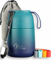 Milu® Thermobehälter 450 ml | Edelstahl Warmhaltebehälter | Essensbehälter | Speisegefäß Babynahrung | Essen warmhalten Behälter | Thermo Lunchbox | Müsli to go | Grün Blau, 450ml Angebot bei HelloDeals