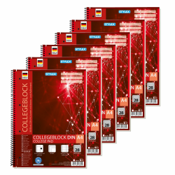Stylex 43889-P6 - Collegeblock kariert, 6 Stück in DIN A4, je 80 Blatt mit 60 g/m² mit Spiralbindung Angebot bei HelloDeals